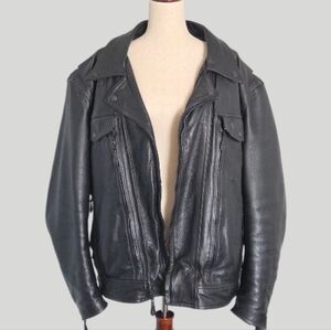 First Classics Men’s Black Leather Motorcycle Jacket | Zip-Out Liner | 4XL